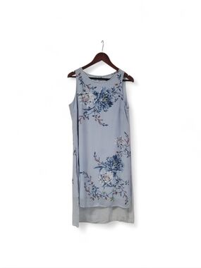 WHBM Sleeveless Light Blue Floral Shift Dress Medium Chiffon High Low Cottage